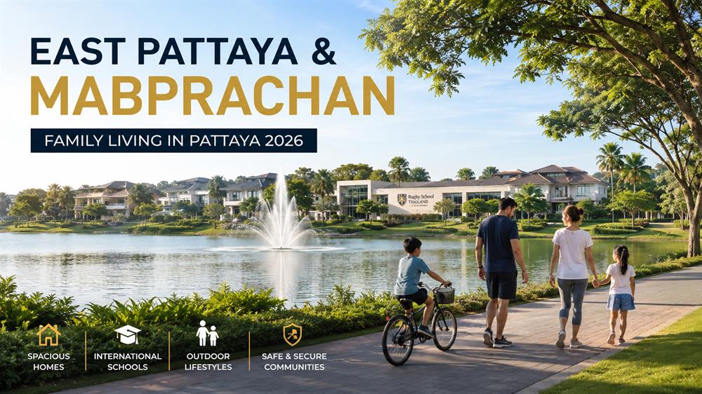 Families enjoying spacious homes, international schools, and outdoor lifestyles around Mabprachan Lake in East Pattaya.